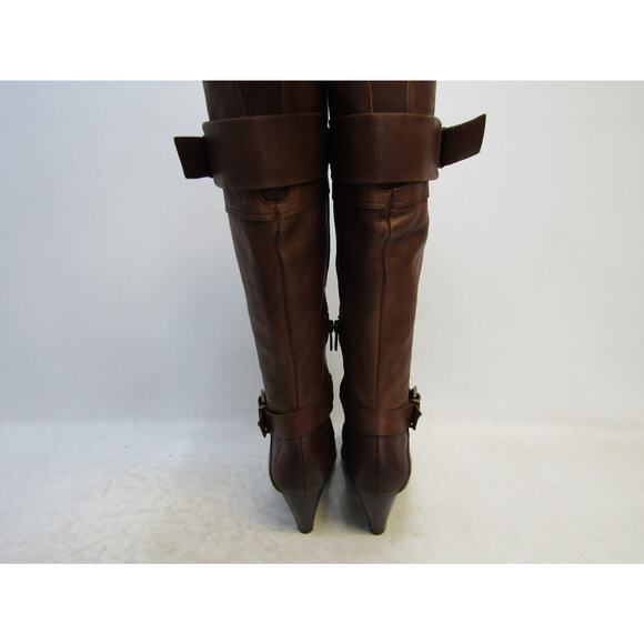 Arturo Chiang Womens Size 8 M Brown Leather Zip Buckle 15" Knee Hig Boots - Picture 7 of 11